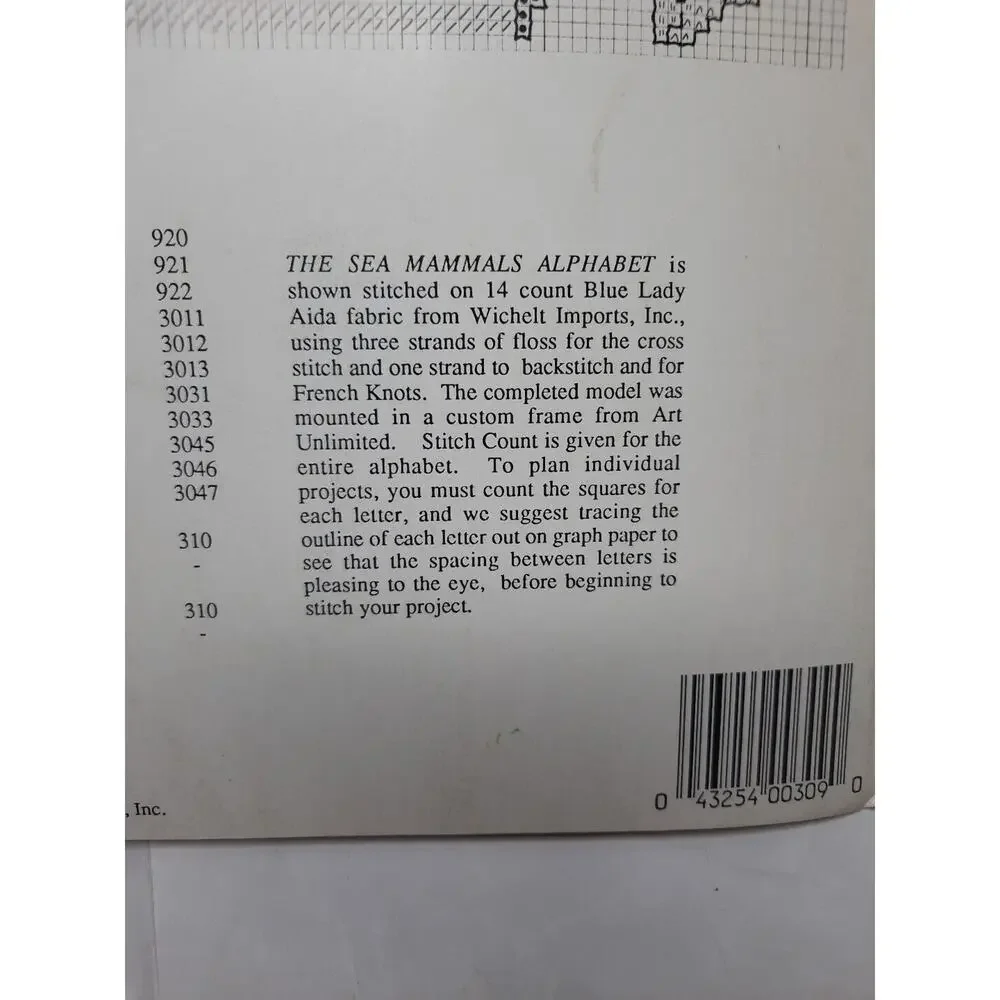 Sea Mammals Alphabet A Pegasus Publication Cross Stitch Pattern #309**